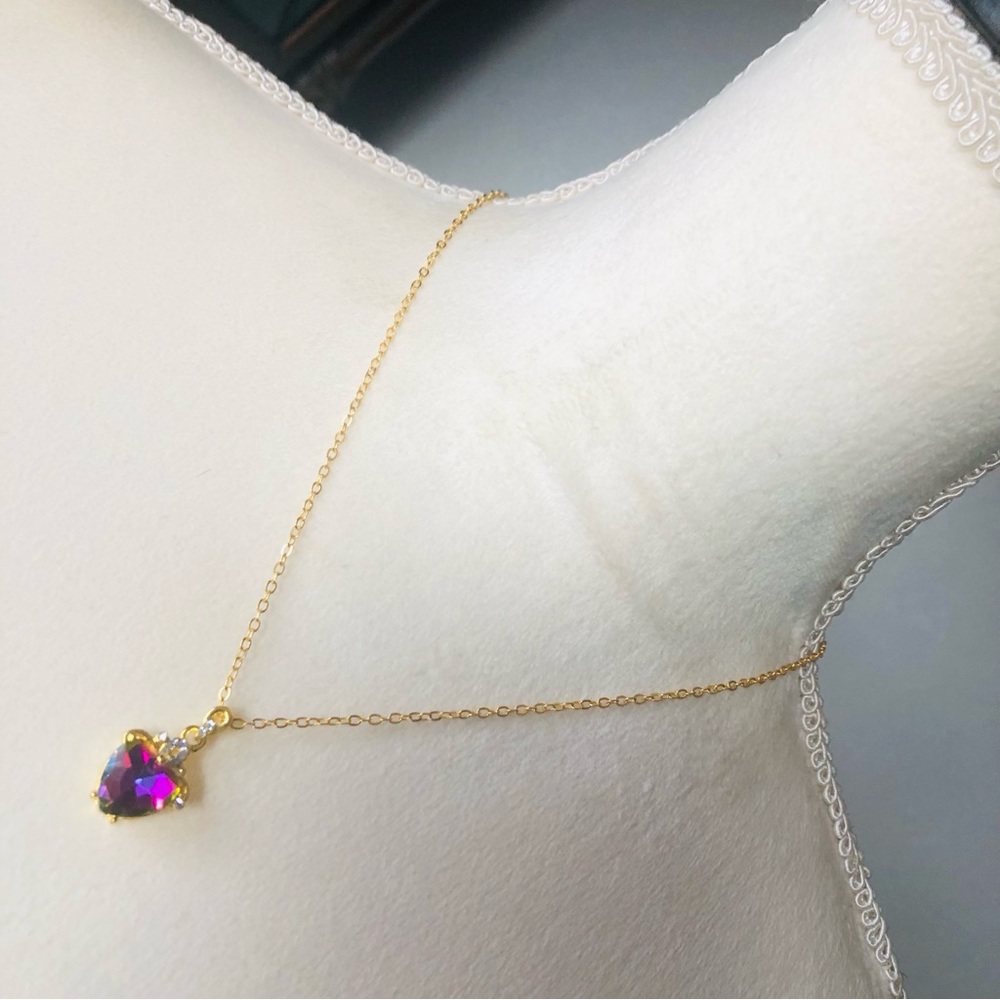 Ladies heart shape faceted rainbow glass crystal gold plated necklace